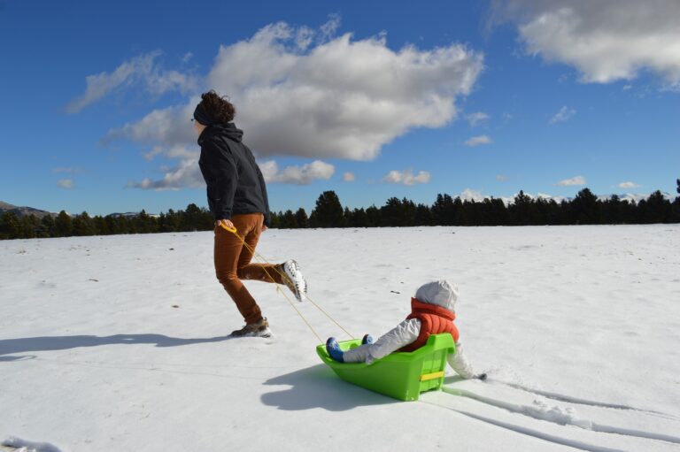 vinter børn kælker sne