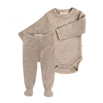 2-pak Uldpakke Til Baby, Leggins Med Fod & Body Med Knap I 100% Merinould Beige Melange 62