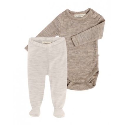 2-pak Uldpakke Til Baby, Leggins Med Fod & Body Med Knap I 100% Merinould