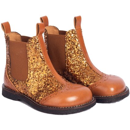 Angulus Bronze Glitter/Cognac/Cognac Chelsea Støvle Med Funklende Bronze Glitter. - Str. 26