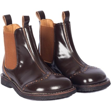Angulus Brown/Cognac Chelsea Støvle Med Brogue Hulmønster - Str. 26