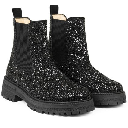 Angulus Chelsea Støvlet Med Elastik Og Track-Sål Black Glitter/Black/Black - Str. 37