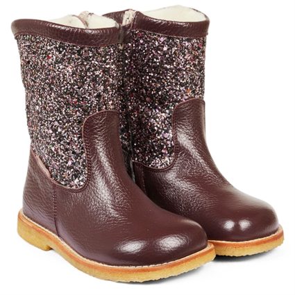 Angulus Tex Støvle Med Glitter Og Lynlås Bordeaux/Bordeaux Multi Glitter - Str. 24