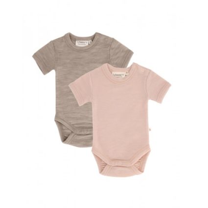 Body Med Kort Ærme Og Knaplukning Over Den Ene Skulder Til Baby, I 100% Økologisk Merino Uld, 2-pak 56 Beige - Rose Melange