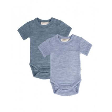 Body Med Kort Ærme Og Knaplukning Over Den Ene Skulder Til Baby, I 100% Økologisk Merino Uld, 2-pak 56 Blue - Light Blue Melange
