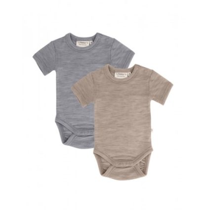 Body Med Kort Ærme Og Knaplukning Over Den Ene Skulder Til Baby, I 100% Økologisk Merino Uld, 2-pak 56 Grey - Beige Melange