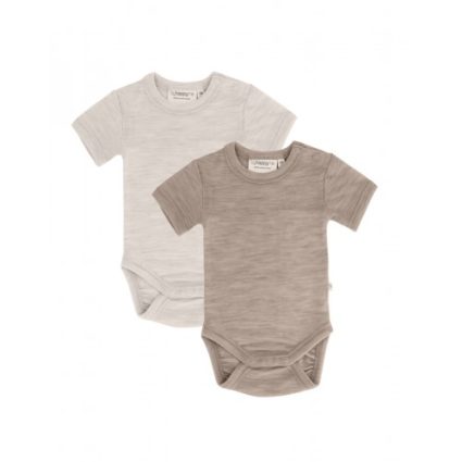 Body Med Kort Ærme Og Knaplukning Over Den Ene Skulder Til Baby, I 100% Økologisk Merino Uld, 2-pak 56 Nature - Beige Melange