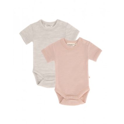 Body Med Kort Ærme Og Knaplukning Over Den Ene Skulder Til Baby, I 100% Økologisk Merino Uld, 2-pak 56 Nature - Rose Melange