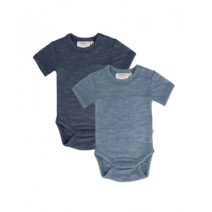 Body Med Kort Ærme Og Knaplukning Over Den Ene Skulder Til Baby, I 100% Økologisk Merino Uld, 2-pak 56 Navy - Blue Melange