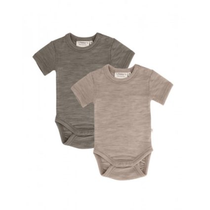 Body Med Kort Ærme Og Knaplukning Over Den Ene Skulder Til Baby, I 100% Økologisk Merino Uld, 2-pak 62 Light Brown - Beige Melange
