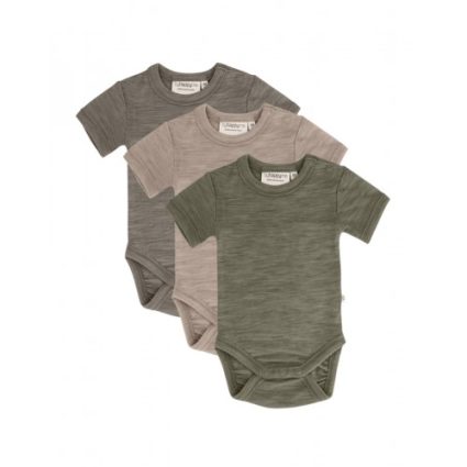 Body Med Kort Ærme Og Knaplukning Over Den Ene Skulder Til Baby, I 100% Økologisk Merino Uld, 3-pak 56 Calm Nature