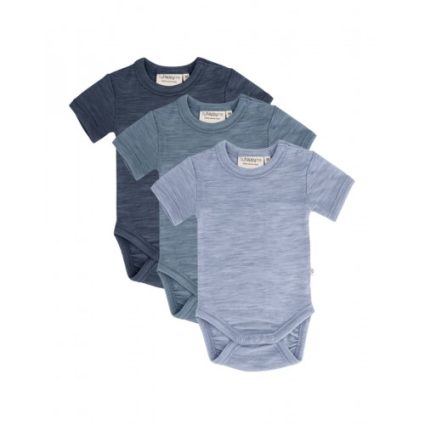 Body Med Kort Ærme Og Knaplukning Over Den Ene Skulder Til Baby, I 100% Økologisk Merino Uld, 3-pak 56 Deep Ocean