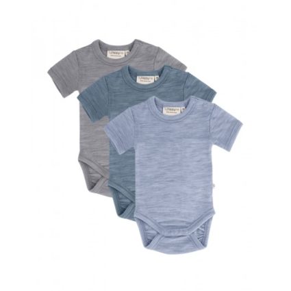 Body Med Kort Ærme Og Knaplukning Over Den Ene Skulder Til Baby, I 100% Økologisk Merino Uld, 3-pak 56 Nordic Sea