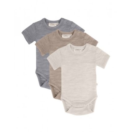 Body Med Kort Ærme Og Knaplukning Over Den Ene Skulder Til Baby, I 100% Økologisk Merino Uld, 3-pak 56 Soft Sand