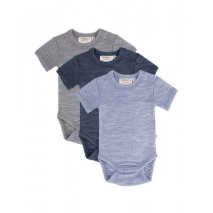 Body Med Kort Ærme Og Knaplukning Over Den Ene Skulder Til Baby, I 100% Økologisk Merino Uld, 3-pak 56 Stormy Sky