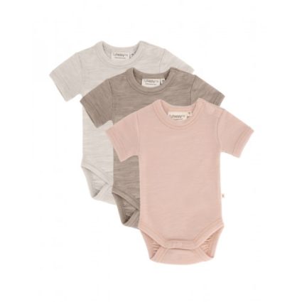 Body Med Kort Ærme Og Knaplukning Over Den Ene Skulder Til Baby, I 100% Økologisk Merino Uld, 3-pak Rose Melange 62