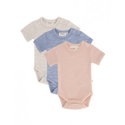 Body Med Kort Ærme Og Knaplukning Over Den Ene Skulder Til Baby, I 100% Økologisk Merino Uld, 3-pak