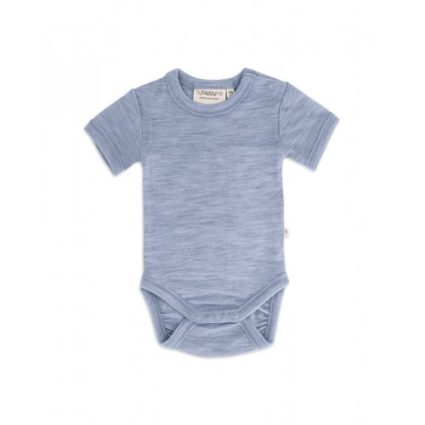 Body Med Kort Ærme Og Knaplukning Over Den Ene Skulder Til Baby, I 100% Økologisk Merino Uld 56 Light Blue Melange