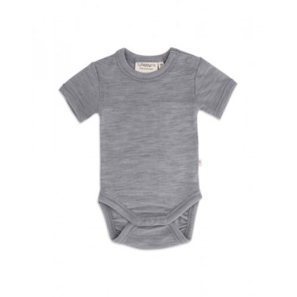 Body Med Kort Ærme Og Knaplukning Over Den Ene Skulder Til Baby, I 100% Økologisk Merino Uld Grey Melange 56
