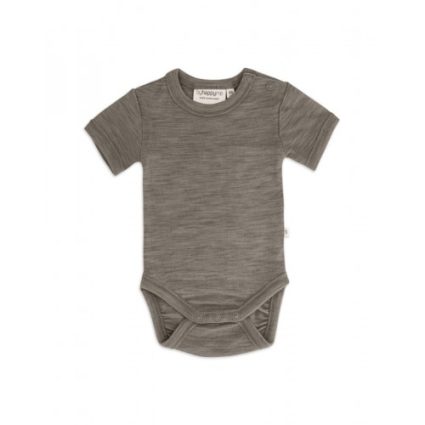 Body Med Kort Ærme Og Knaplukning Over Den Ene Skulder Til Baby, I 100% Økologisk Merino Uld Light Brown Melange 56