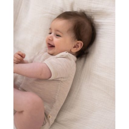 Body Med Kort Ærme Og Knaplukning Over Den Ene Skulder Til Baby, I 100% Økologisk Merino Uld Nature Melange 80