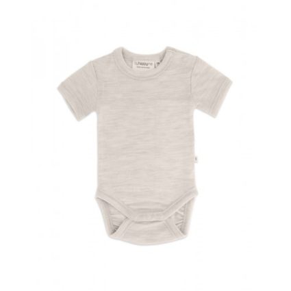 Body Med Kort Ærme Og Knaplukning Over Den Ene Skulder Til Baby, I 100% Økologisk Merino Uld Nature Melange 80