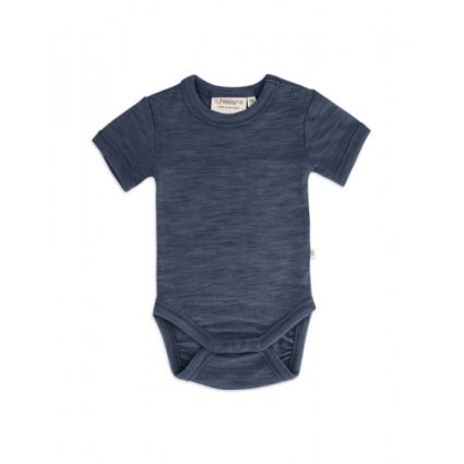 Body Med Kort Ærme Og Knaplukning Over Den Ene Skulder Til Baby, I 100% Økologisk Merino Uld Navy Melange 56