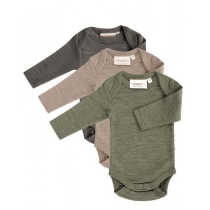 Body Med Lang Ærme Og Amerikansk Lukning Til Baby I 100% Økologisk Merino Uld , 3-pak 56 Calm Nature