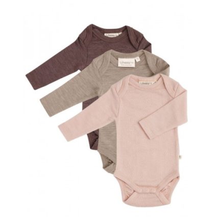 Body Med Lang Ærme Og Amerikansk Lukning Til Baby I 100% Økologisk Merino Uld , 3-pak 56 Forest Berry