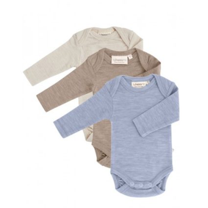 Body Med Lang Ærme Og Amerikansk Lukning Til Baby I 100% Økologisk Merino Uld , 3-pak 56 Light Blue Melange