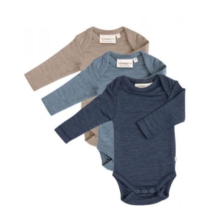 Body Med Lang Ærme Og Amerikansk Lukning Til Baby I 100% Økologisk Merino Uld , 3-pak Blue Melange 56
