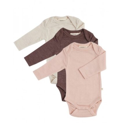 Body Med Lang Ærme Og Amerikansk Lukning Til Baby I 100% Økologisk Merino Uld , 3-pak Rose Melange 56