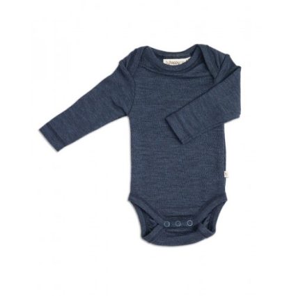 Body Med Lang Ærme Og Amerikansk Lukning Til Baby I 100% Økologisk Merino Uld Navy Melange 56