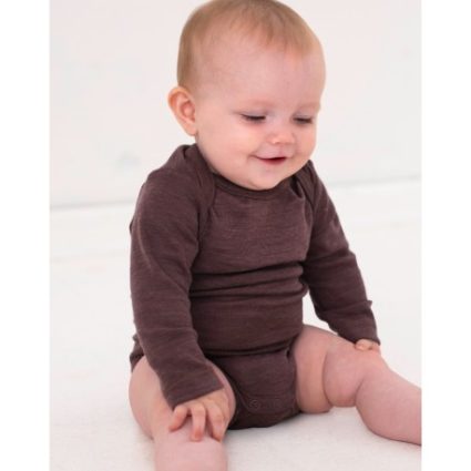 Body Med Lang Ærme Og Amerikansk Lukning Til Baby I 100% Økologisk Merino Uld