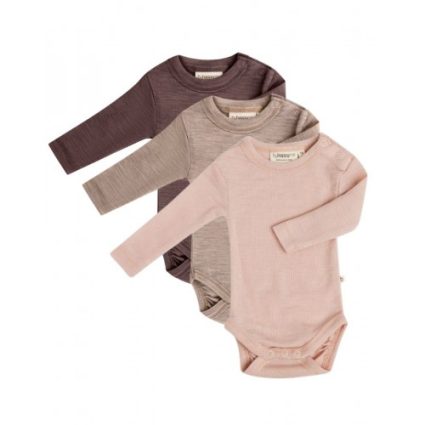Body Med Lang Ærme Og Rund Hals I 100% Økologisk Merino Uld Til Baby, 3-pak 56 Forest Berry