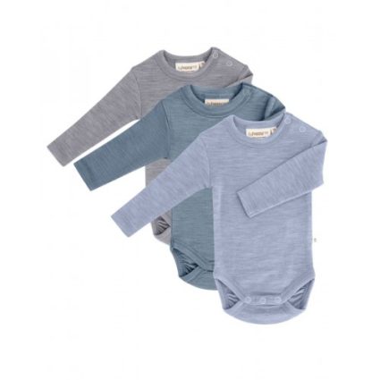 Body Med Lang Ærme Og Rund Hals I 100% Økologisk Merino Uld Til Baby, 3-pak 56 Light Blue Melange