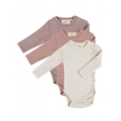 Body Med Lang Ærme Og Rund Hals I 100% Økologisk Merino Uld Til Baby, 3-pak 56 Soft Rose - Lavender - Nature Melange