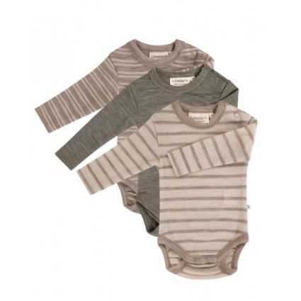 Body Med Lang Ærme Og Rund Hals I 100% Økologisk Merino Uld Til Baby, 3-pak 56 Stribe: Beige/nature Melange