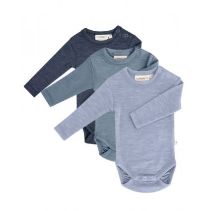 Body Med Lang Ærme Og Rund Hals I 100% Økologisk Merino Uld Til Baby, 3-pak 62 Deep Ocean
