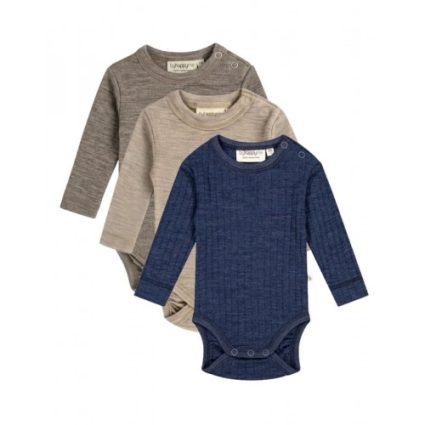 Body Med Lang Ærme Og Rund Hals I 100% Økologisk Merino Uld Til Baby, 3-pak 86 Navy Rib/blue