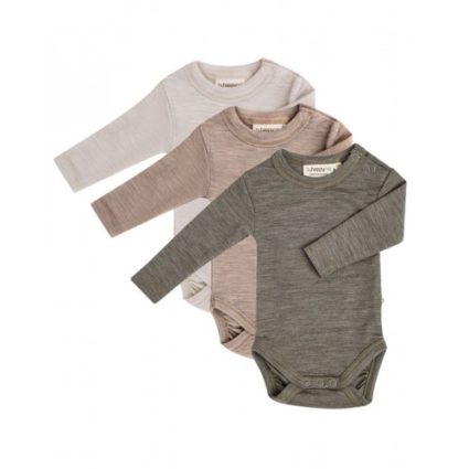 Body Med Lang Ærme Og Rund Hals I 100% Økologisk Merino Uld Til Baby, 3-pak Beige Melange 56