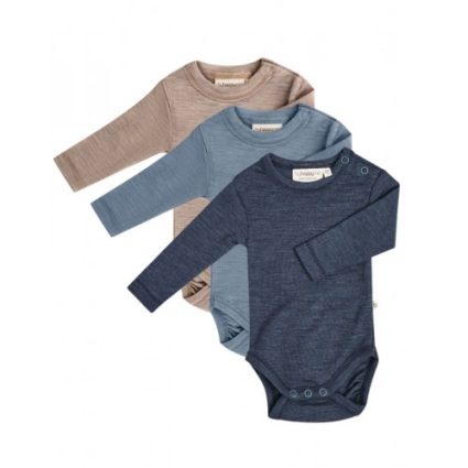 Body Med Lang Ærme Og Rund Hals I 100% Økologisk Merino Uld Til Baby, 3-pak Blue Melange 56