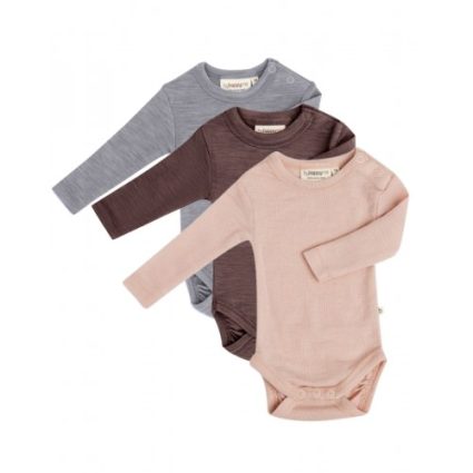 Body Med Lang Ærme Og Rund Hals I 100% Økologisk Merino Uld Til Baby, 3-pak Rose Melange 62