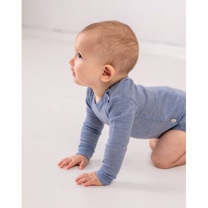 Body Med Lang Ærme Og Rund Hals I 100% Økologisk Merino Uld Til Baby 56 Light Blue Melange