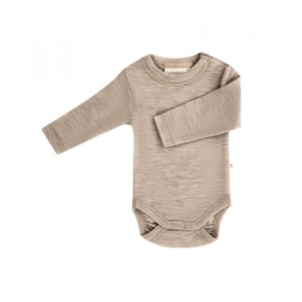 Body Med Lang Ærme Og Rund Hals I 100% Økologisk Merino Uld Til Baby Beige Melange 62