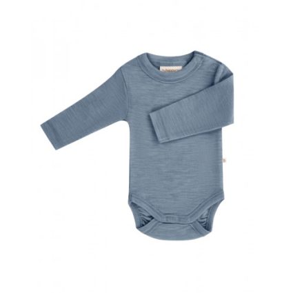 Body Med Lang Ærme Og Rund Hals I 100% Økologisk Merino Uld Til Baby Blue Melange 56