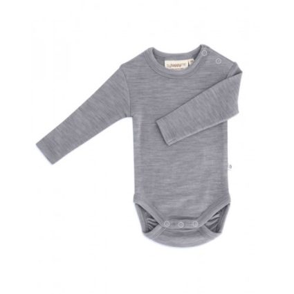 Body Med Lang Ærme Og Rund Hals I 100% Økologisk Merino Uld Til Baby Grey Melange 56