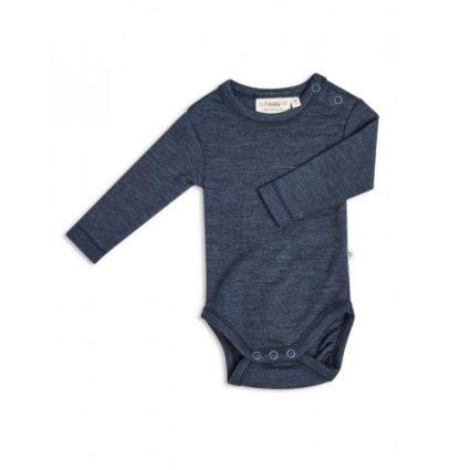 Body Med Lang Ærme Og Rund Hals I 100% Økologisk Merino Uld Til Baby Navy Melange 56