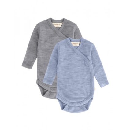 Body Med Lang Ærme Og Slå Om Lukning Til Baby I 100% Økologisk Merino Uld, 2-pak 56 Cloud Blue