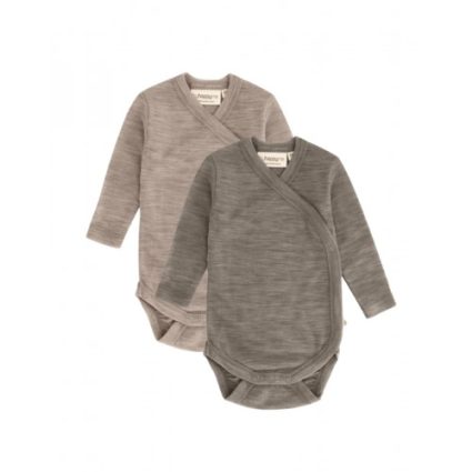 Body Med Lang Ærme Og Slå Om Lukning Til Baby I 100% Økologisk Merino Uld, 2-pak 56 Soft Grain